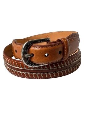 Vintage MARTIN DINGMAN Natural Tan Leather StitchedClassic Men's Belt 34